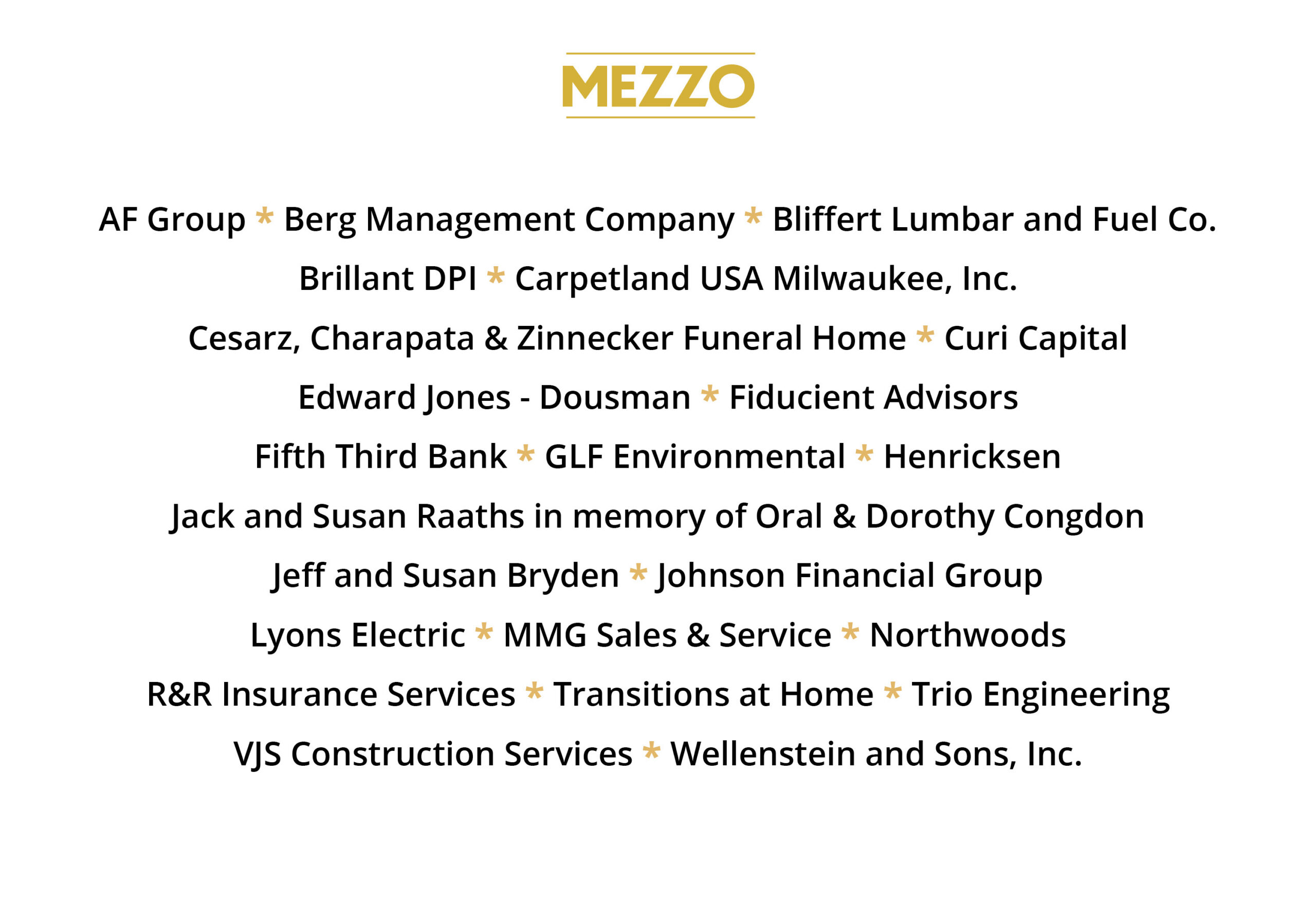 2026 MEZZO Sponsor List