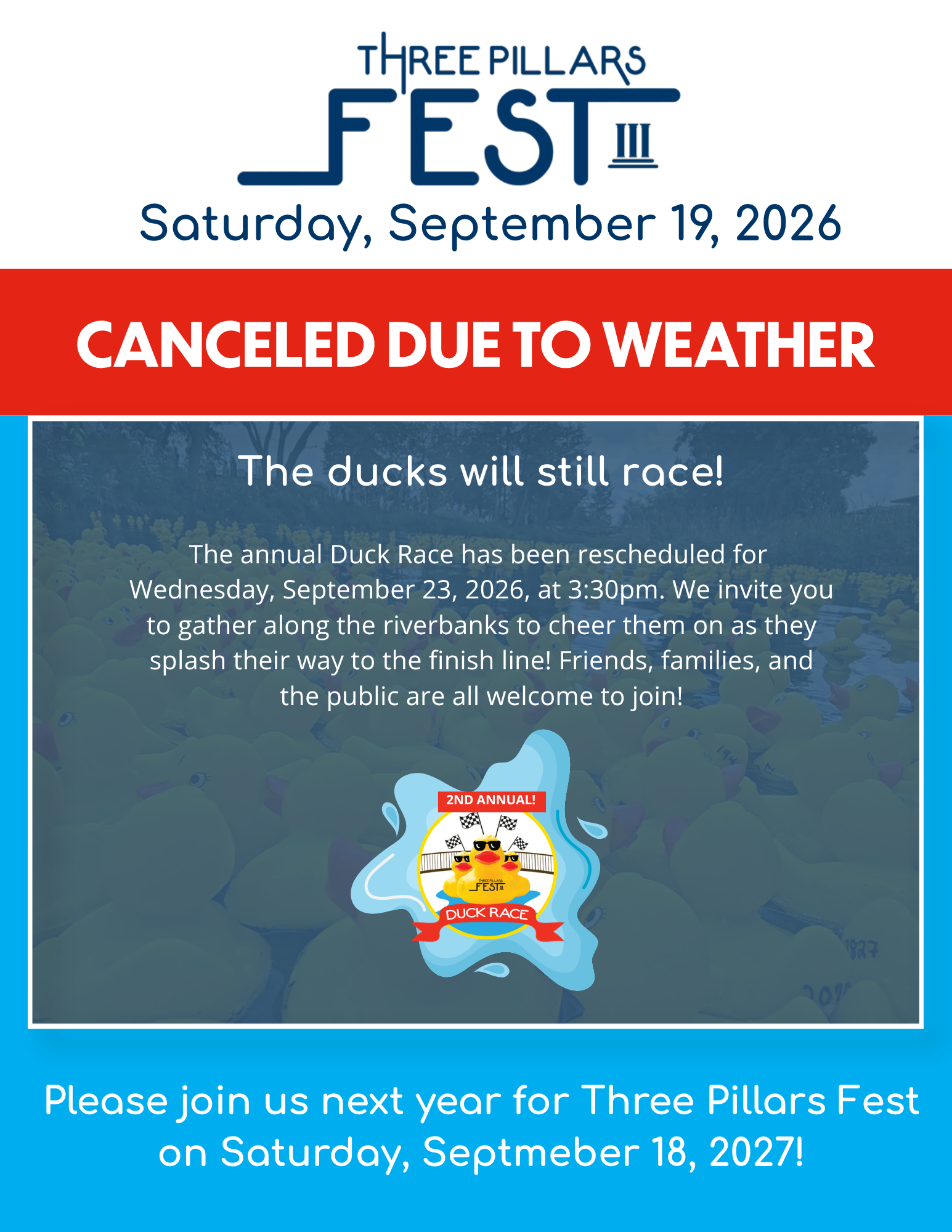 Three Pillars Fest Cancelation Flyer