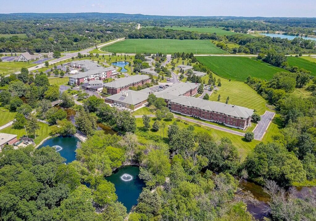 aerial photo of Three Pillars senior living