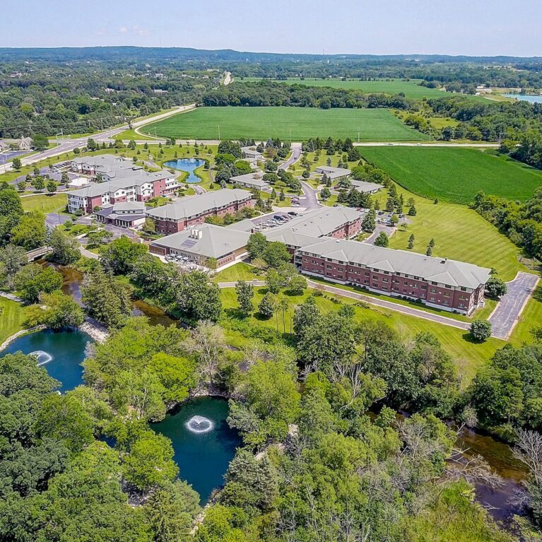 aerial photo of Three Pillars senior living