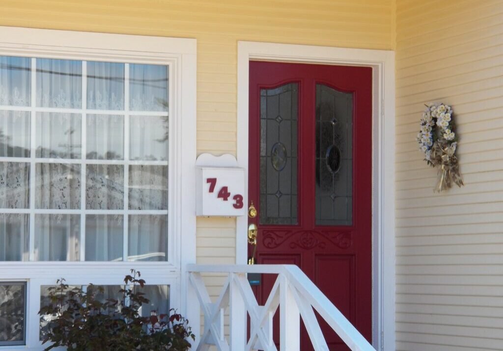 Front door, porch