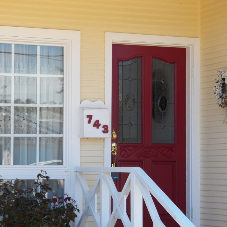 Front door, porch