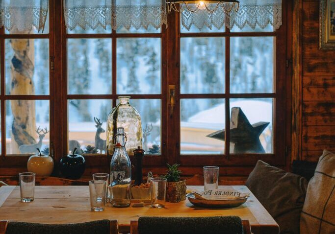 Wisconsin christmas feast with northern woods in the background